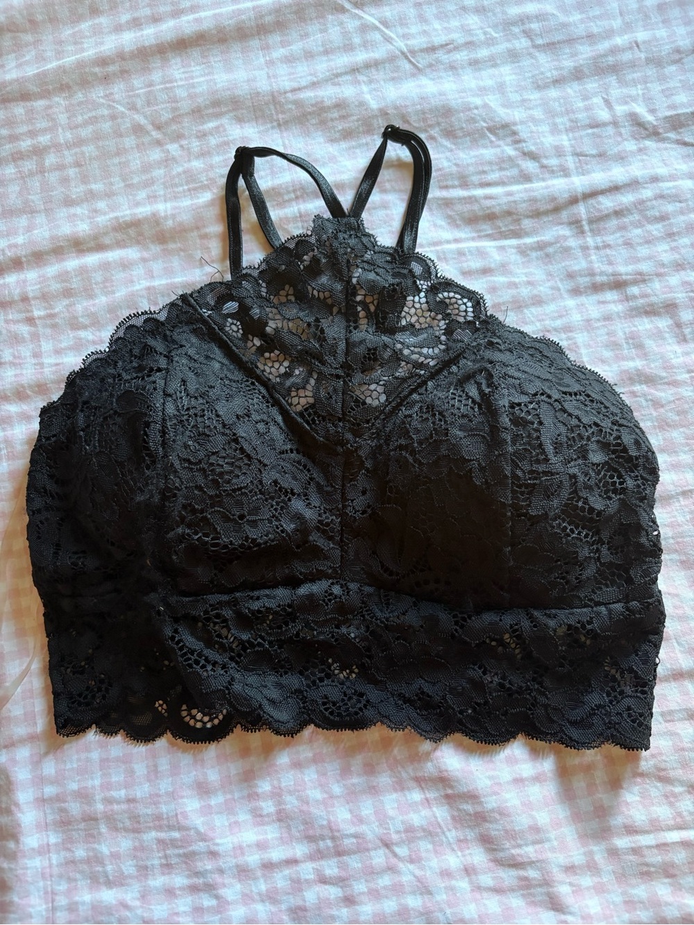 Bozzolo Black Lace High-Neck Bralette with Strappy Back